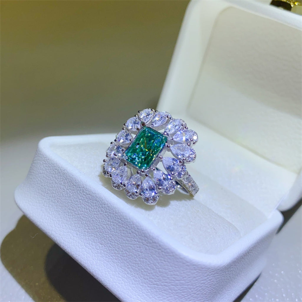 3 Carat Green Emerald-Cut Sparkala™ Pure Sterling Silver Ring