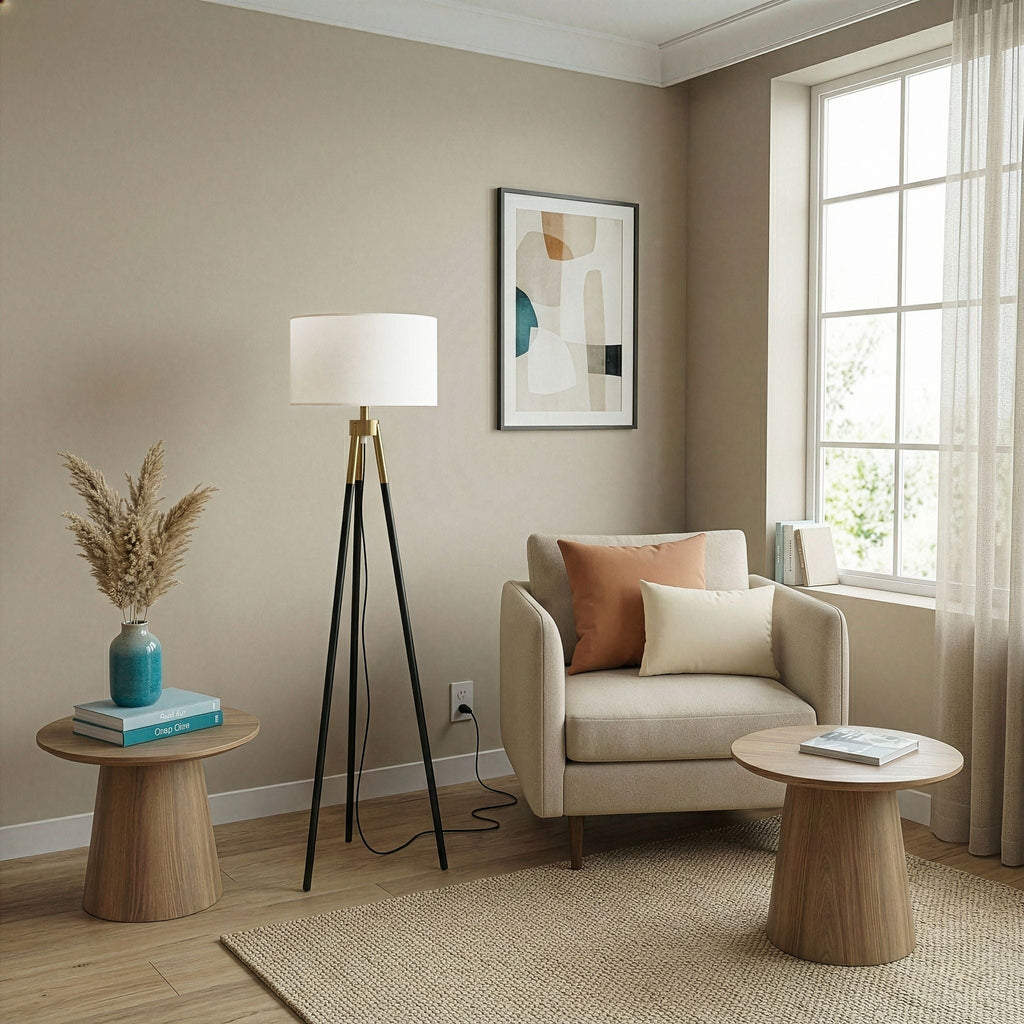 Sway - Floor Lamp With On / Off Switch Triple Legs Shade - Black / Gold / White