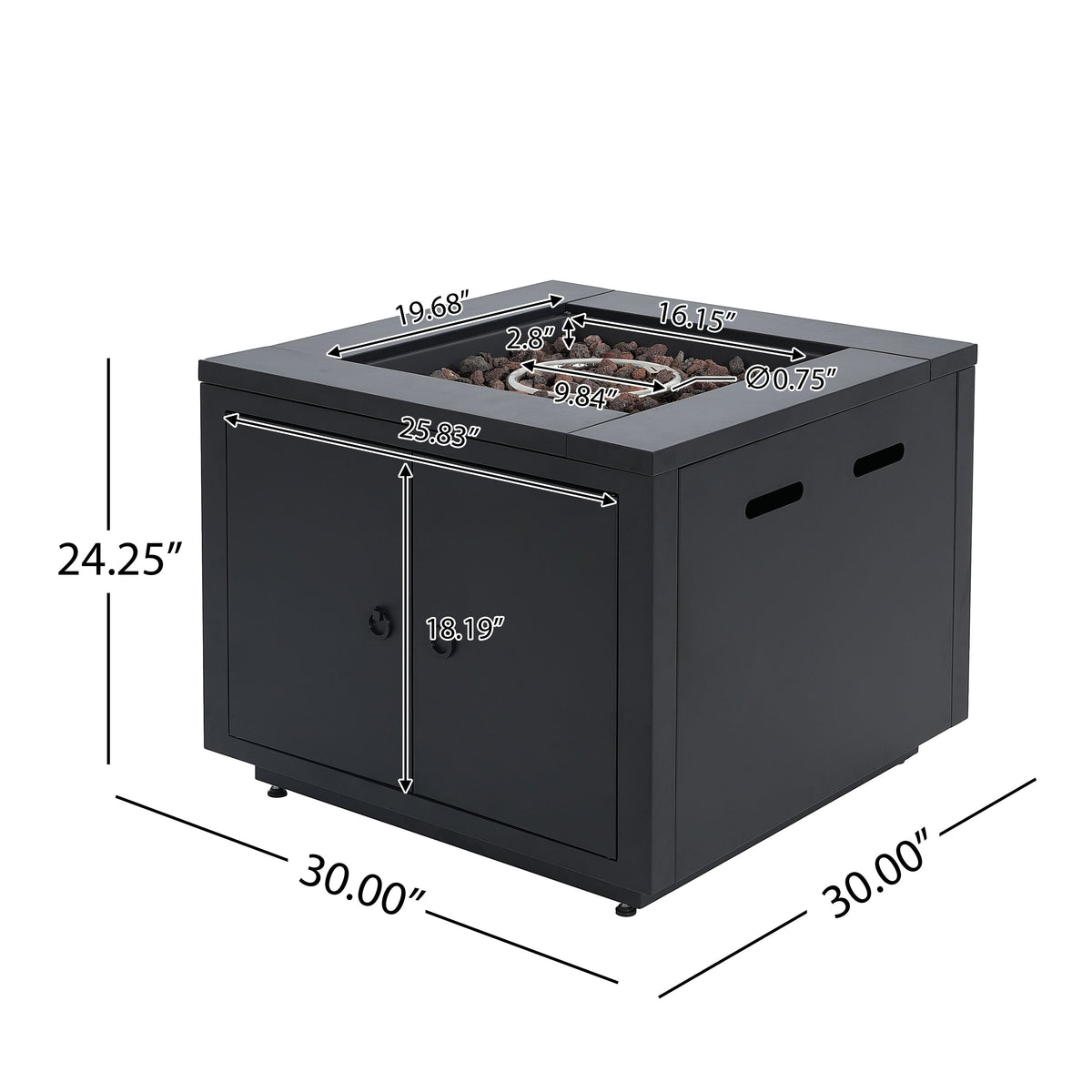 30inch Square  Steel Fire Pit Table, in Black,40000BTU
