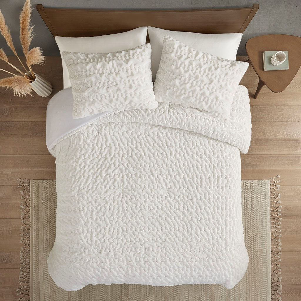 Full/Queen Ruched Fur Down Alternative Comforter Set