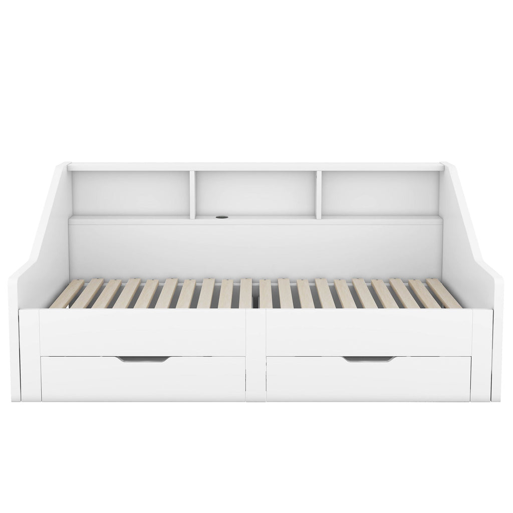 Daybed Frame With Storage Bookcases, 2 Drawers, Charging Station