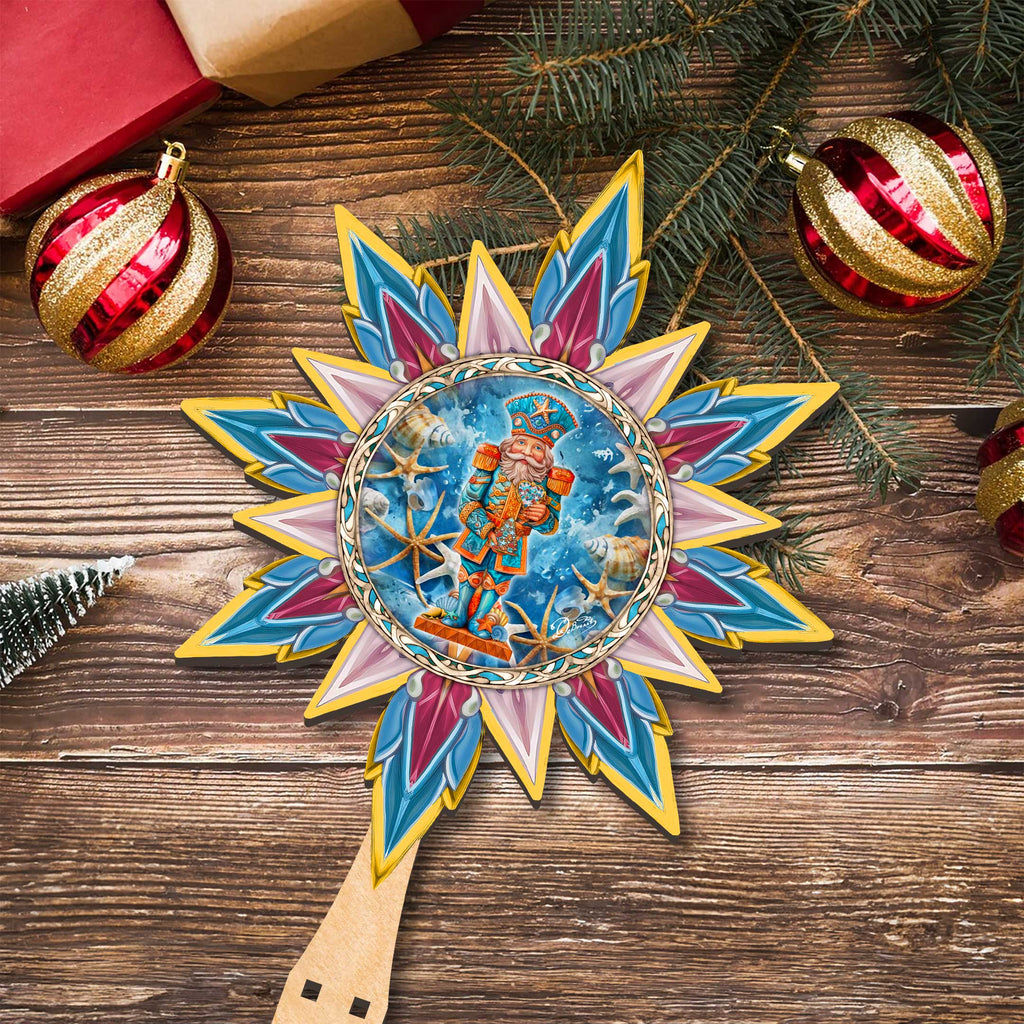 Coastal Nutcracker Tree Topper Wooden Decor by G. Debrekht - Coastal Holiday Decor - 895113