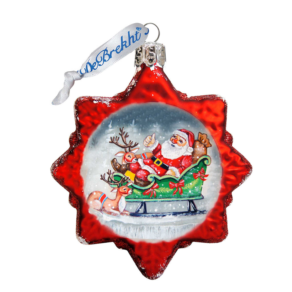 Sleighing Santa Mercury Glass Ornament by G. DeBrekht - Christmas Santa Snowman Decor - 773019