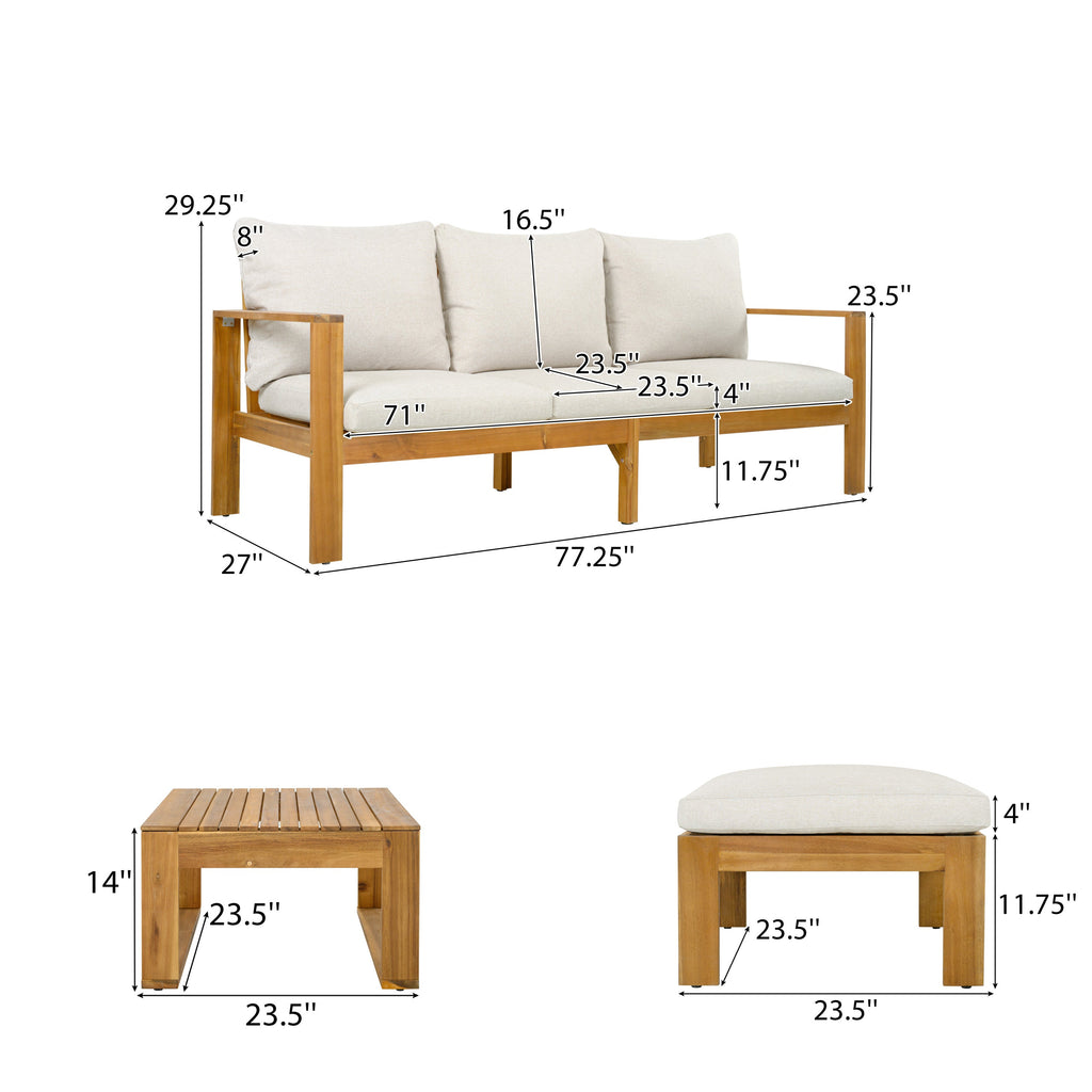Outdoor 3pcs Acacia Sectional Patio Sofa Set