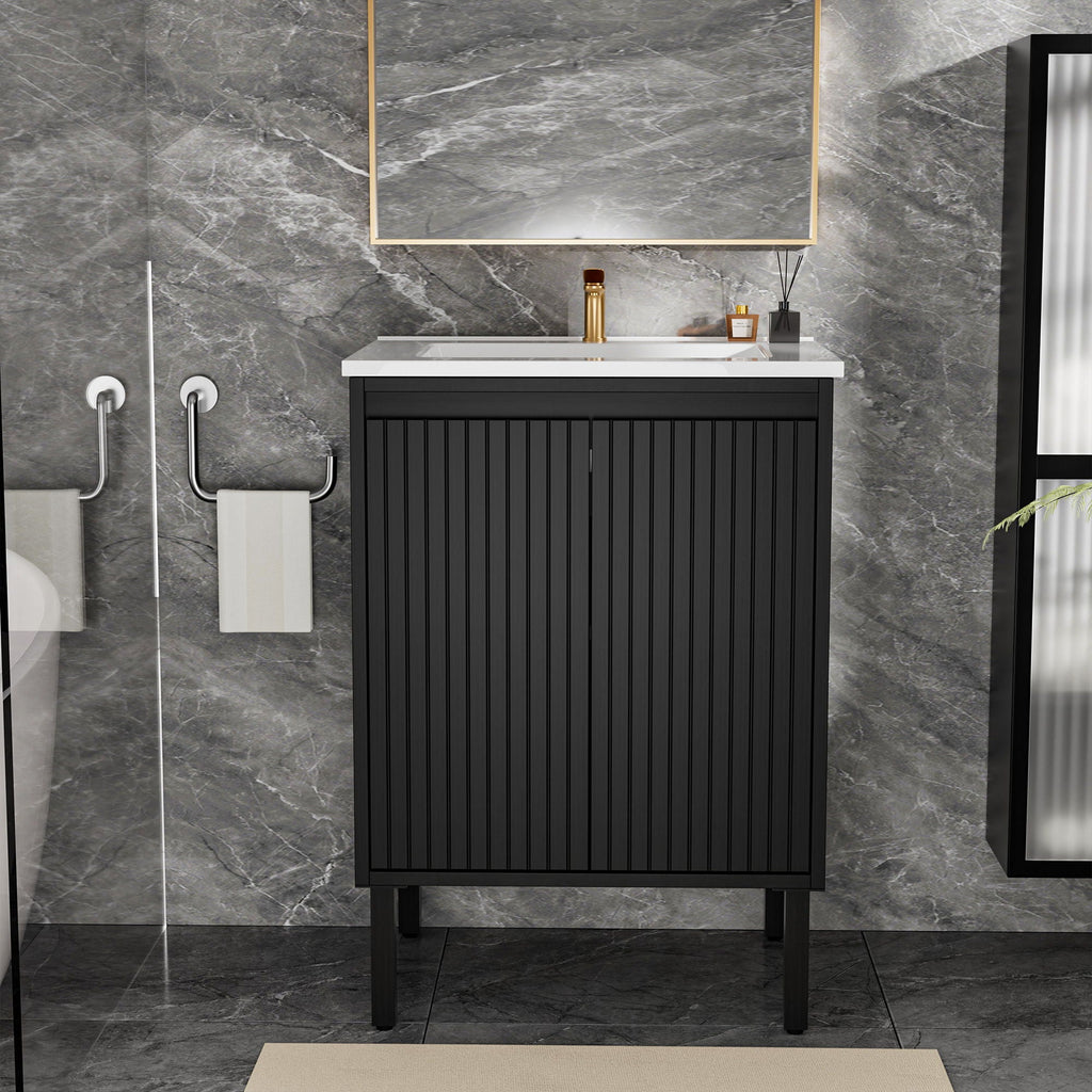 Bathroom Vanity With Ceramic Sink, Floor-Standing Design, Soft-Closing Drawers