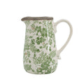 6.3x4.5x7.1' White Ceramic Pitcher Vase with Green Floral Pattern