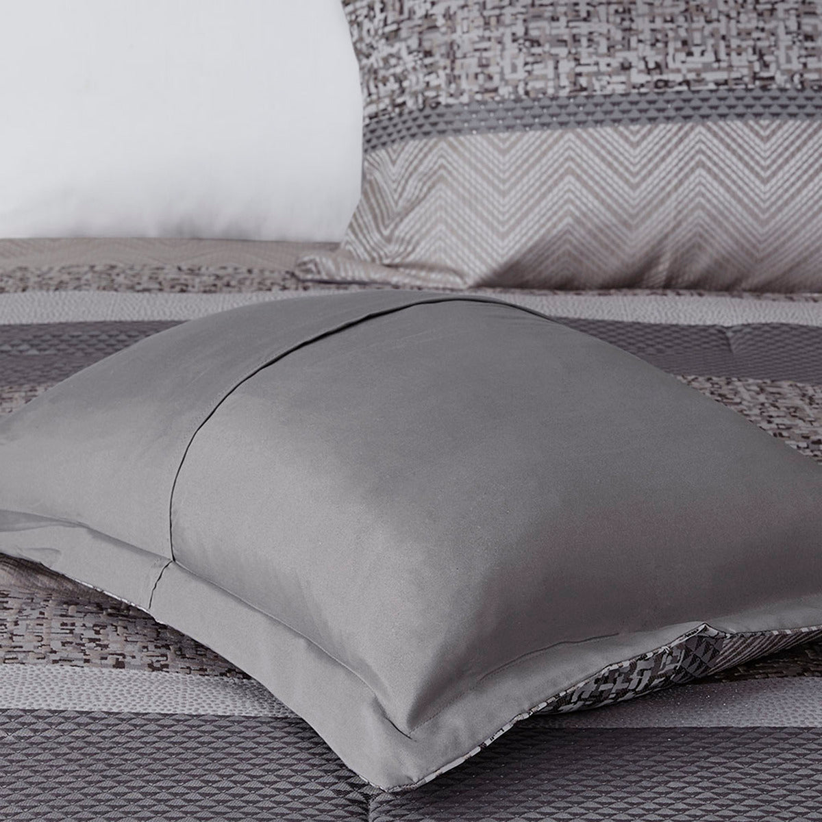 7 Piece Jacquard Comforter Set Grey Taupe King