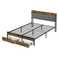 Modern Bed Frame With LED Lights, Upholstered Headboard, USB Charging