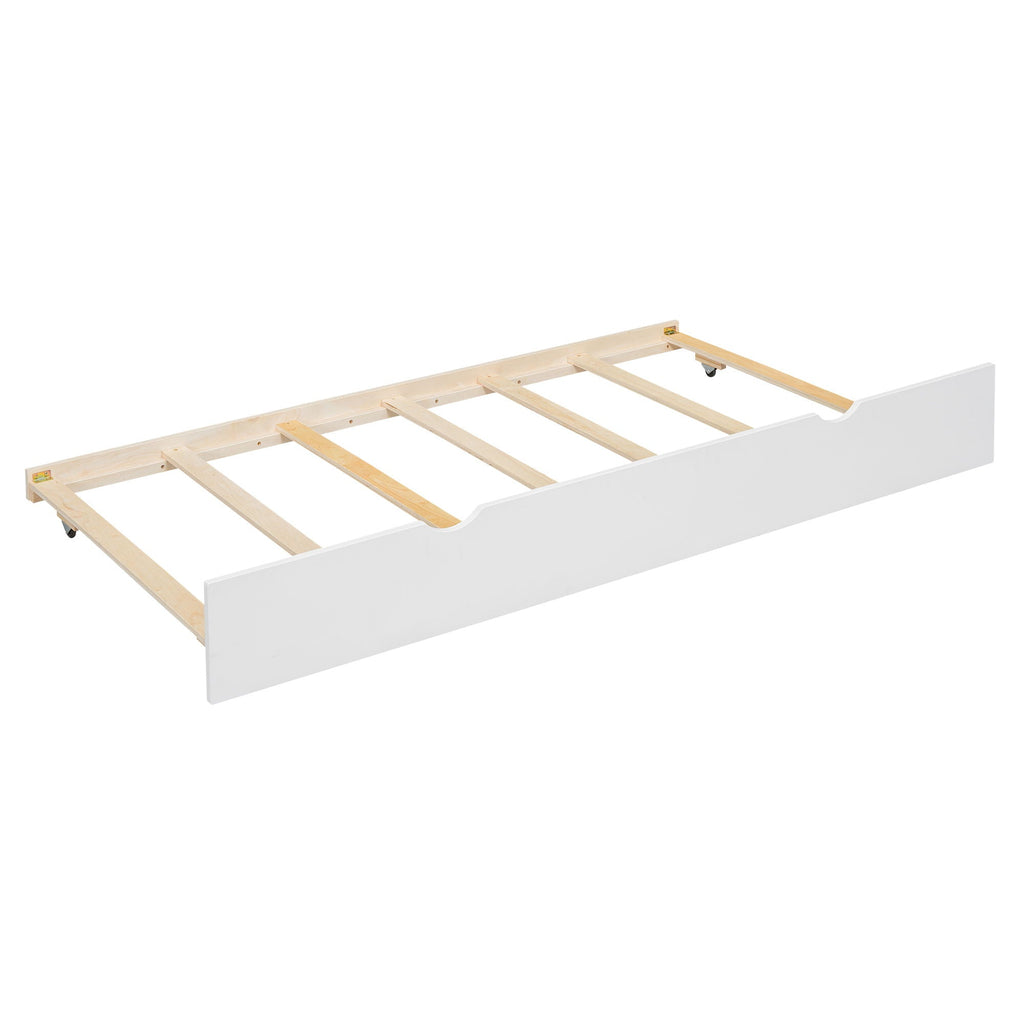 House Bunk Bed With Trundle, Storage Staircase, Roof And Window Design