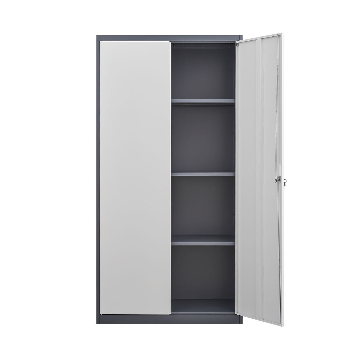 Wardrobe With Hanging Rod And Compartments, Lockable Closet With Locks & Keys For Bedroom - Gray