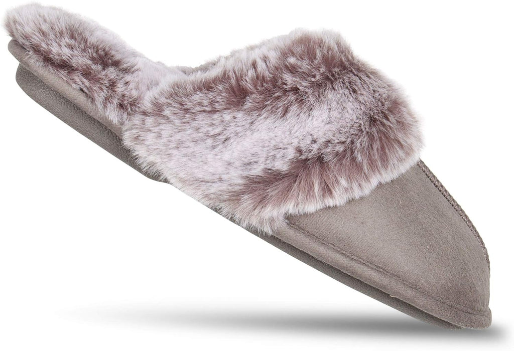Womens Comfy Faux Fur House Slipper Scuff Memory Foam Slip on Anti-Skid Soleslipper