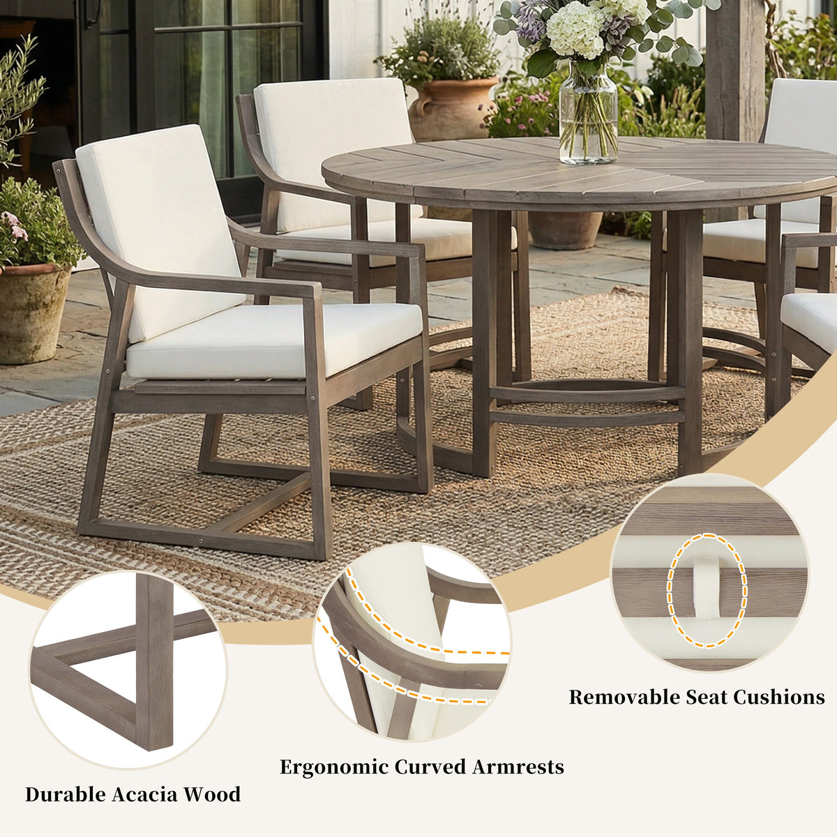 Outdoor Dining Set 5-Piece Patio Table and Chairs with Umbrella Hole