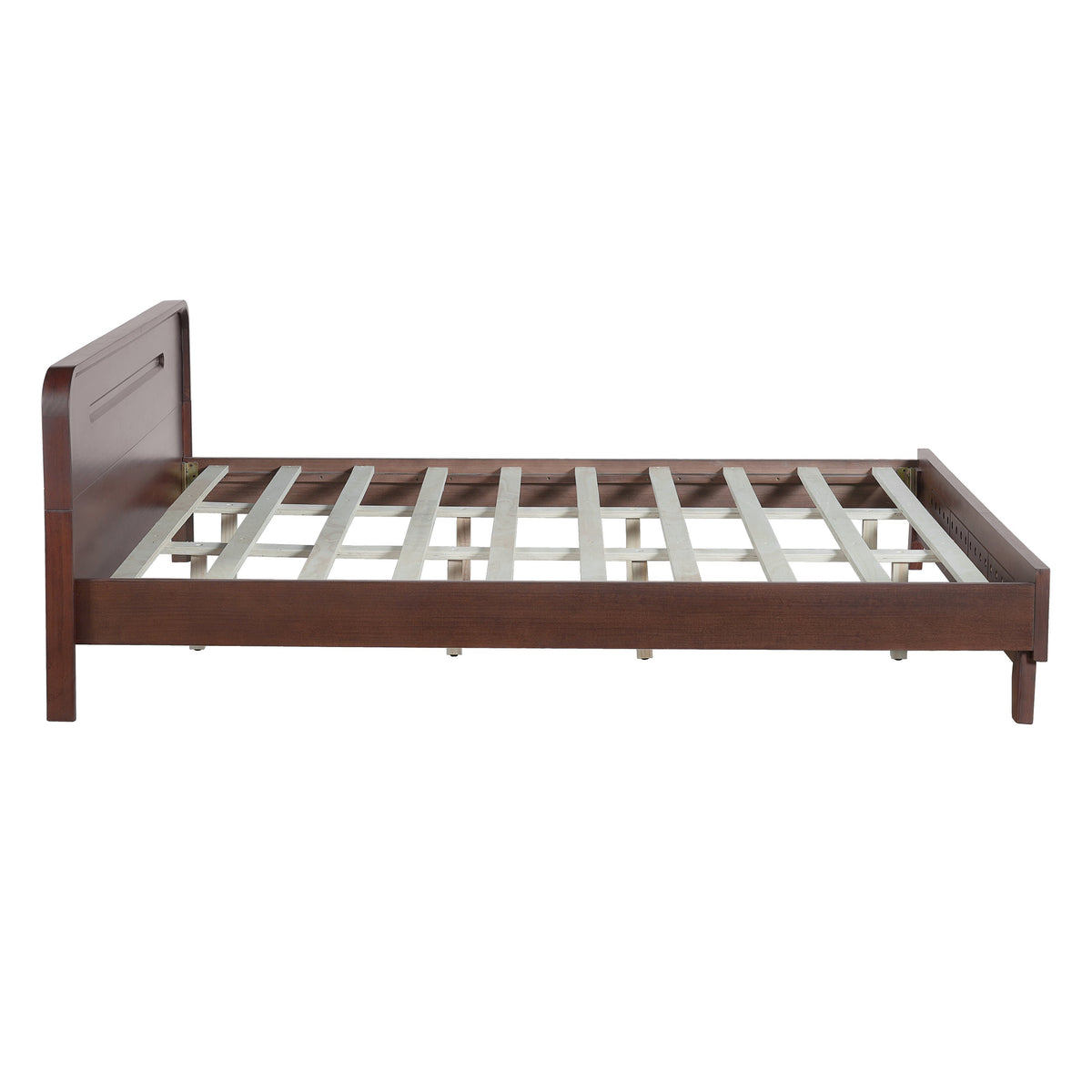 Pine Solid Wood Queen Size Bed, Dark Walnut