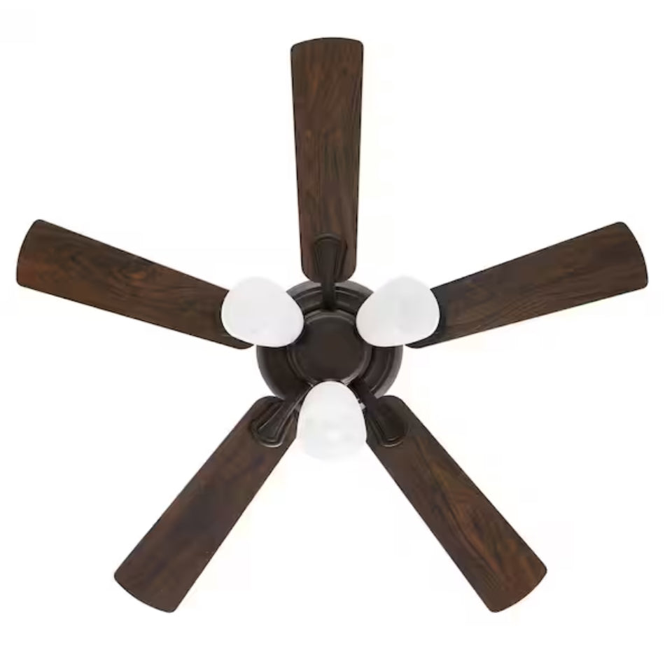 Open Box Hampton Bay Riley 44 in. Indoor LED Bronze Dry Rated Downrod Ceiling Fan with 5 Reversible Blades, Light Kit and Remote Control