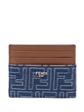 FENDI Denim Effect FF Jacquard Card Holder with Brown Leather Insert