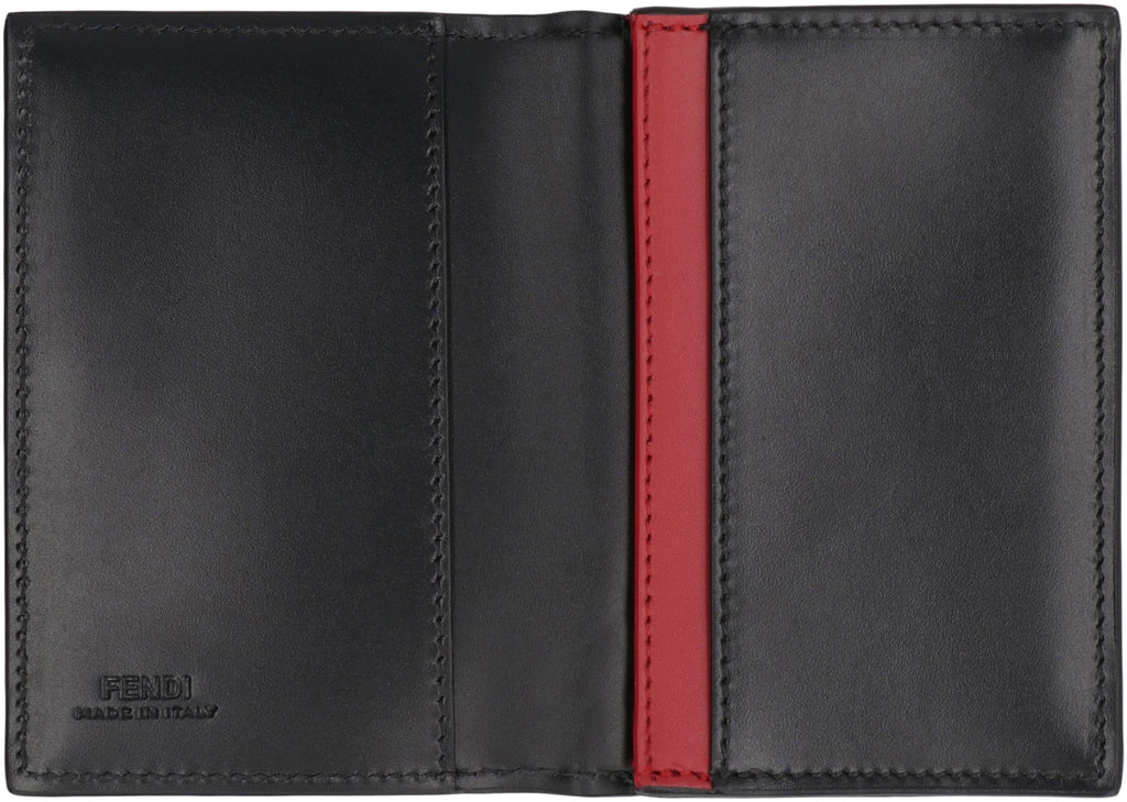 FENDI Leather Card Holder with FF Motif - 11 cm x 7.5 cm