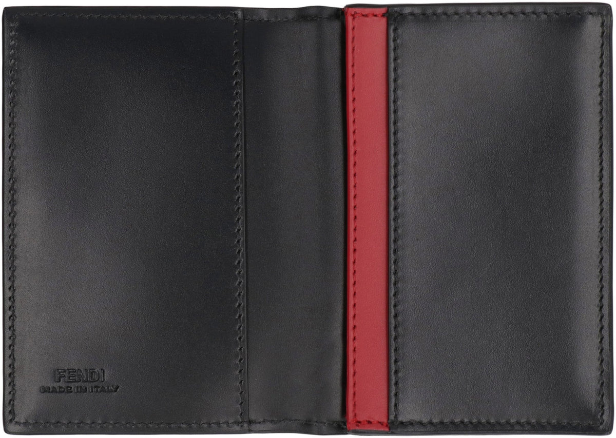 FENDI Leather Card Holder with FF Motif - 11 cm x 7.5 cm