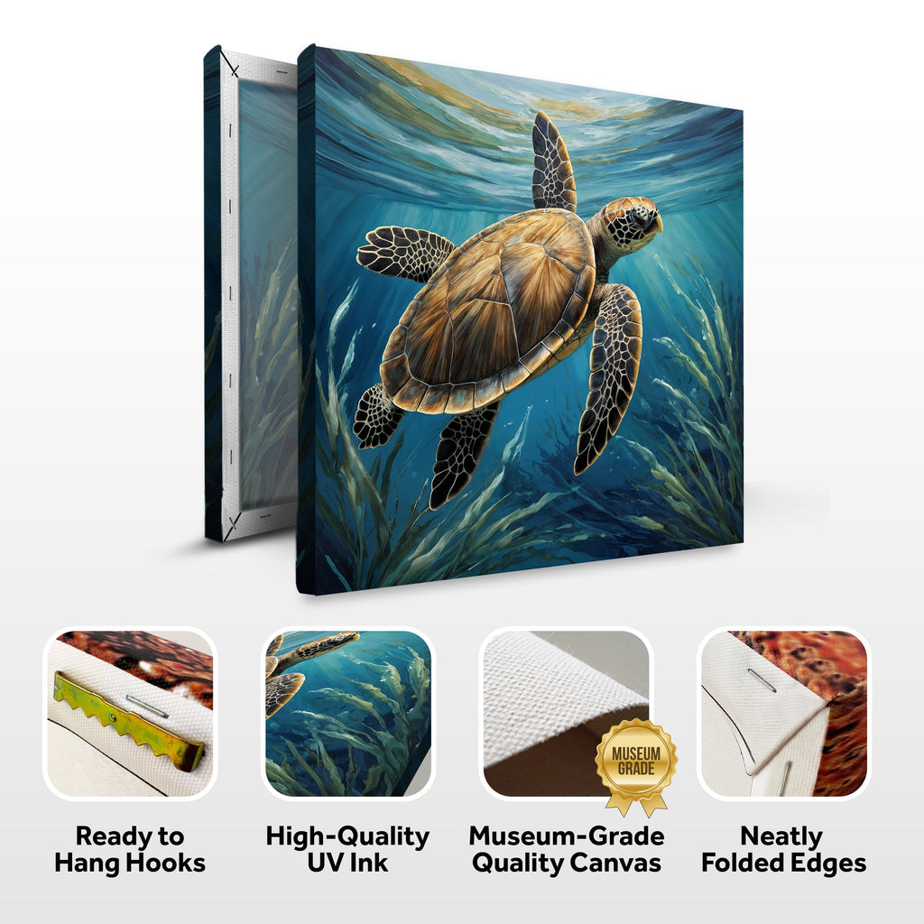 Turtle In Seagrass Coastal Wall Art