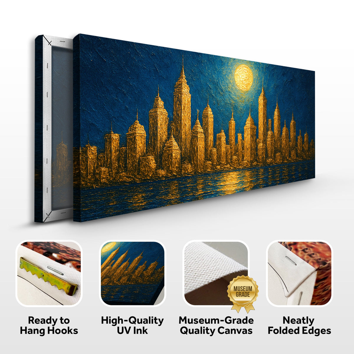 Golden Metropolis Cityscape Impasto Wall Art