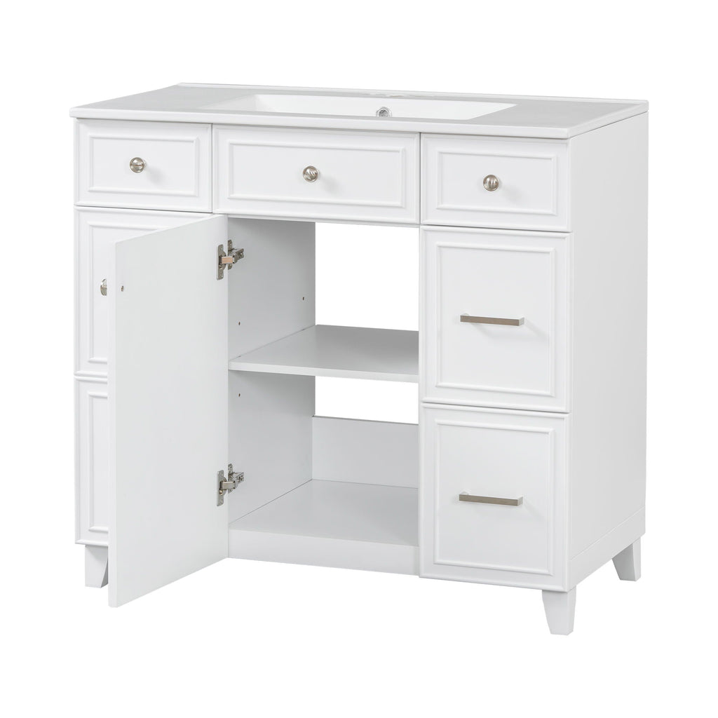 Bathroom Vanity With Ceramic Sink, Soft Close Doors, Adjustable Shelves