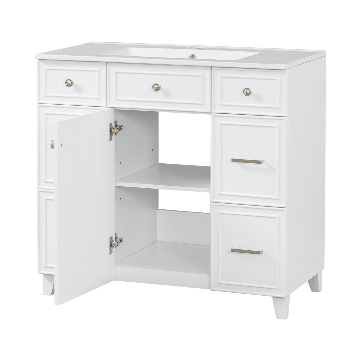 Bathroom Vanity With Ceramic Sink, Soft Close Doors, Adjustable Shelves