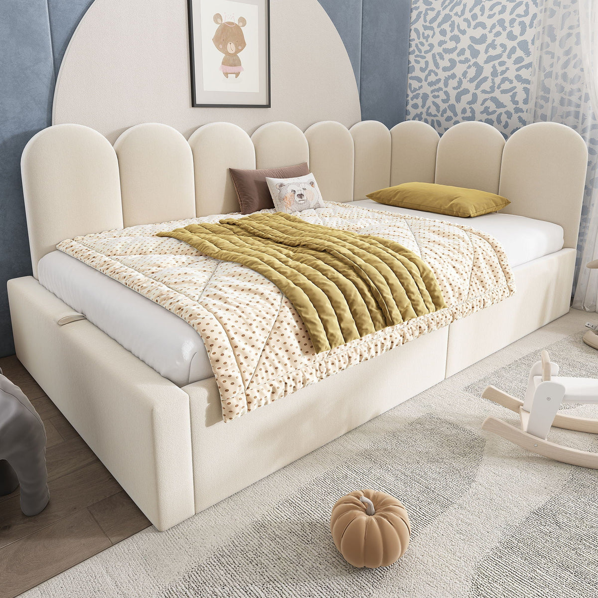 Upholstered Daybed With Metal Slatted Base