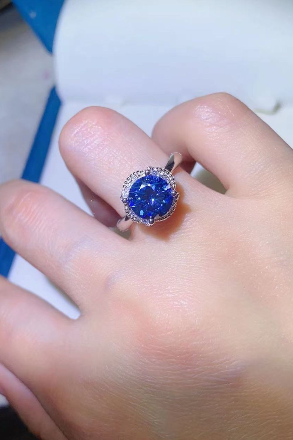 2 Carat Blue Sparkala™ Contrast Platinum Over Pure Sterling Silver Ring
