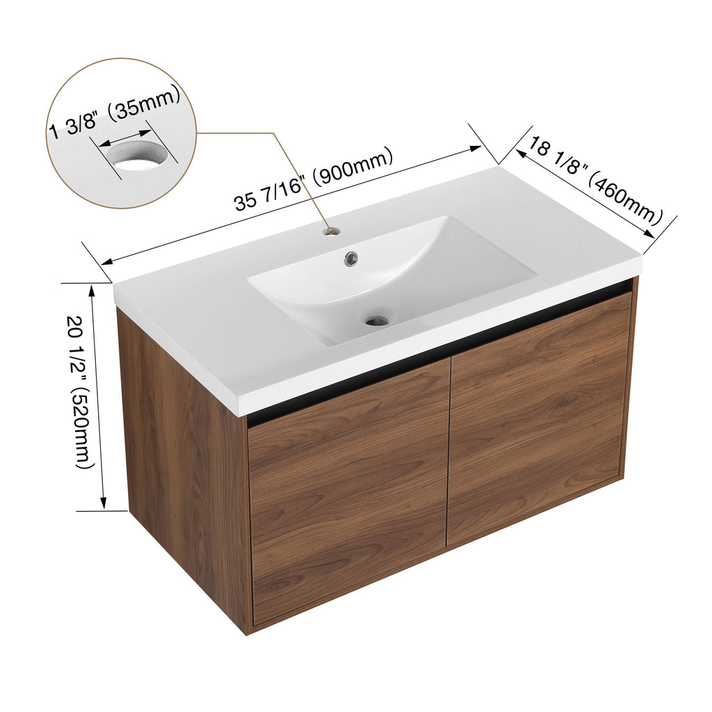 Bathroom Vanity Set With Resin Countertop Sink And 2 Doors, Engineered Wood