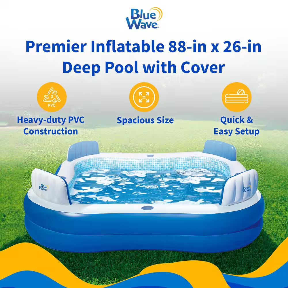 Premier 88 In. X 88 In. Square, 26 In. D Inflatable Pool with Cover