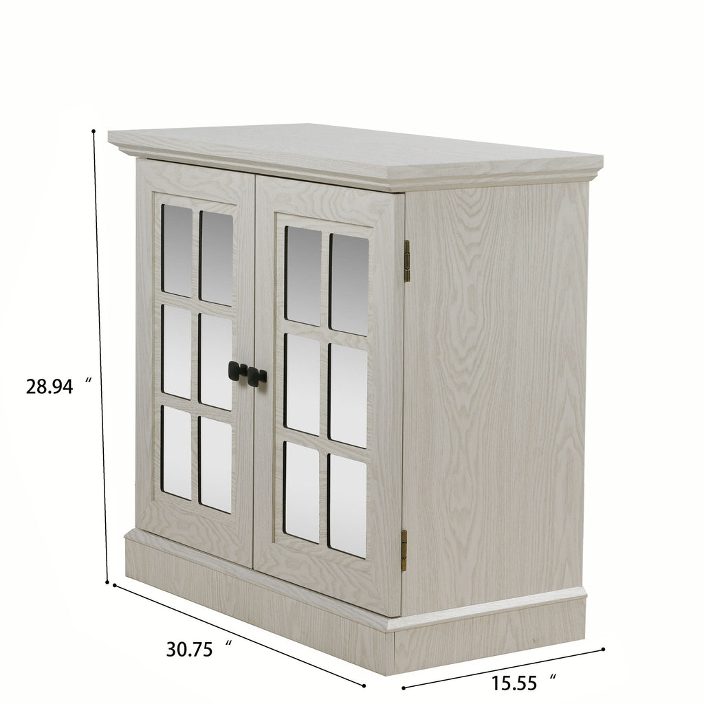 Sideboard Cabinet With Mirrored Doors, Adjustable Shelf, Metal Handles