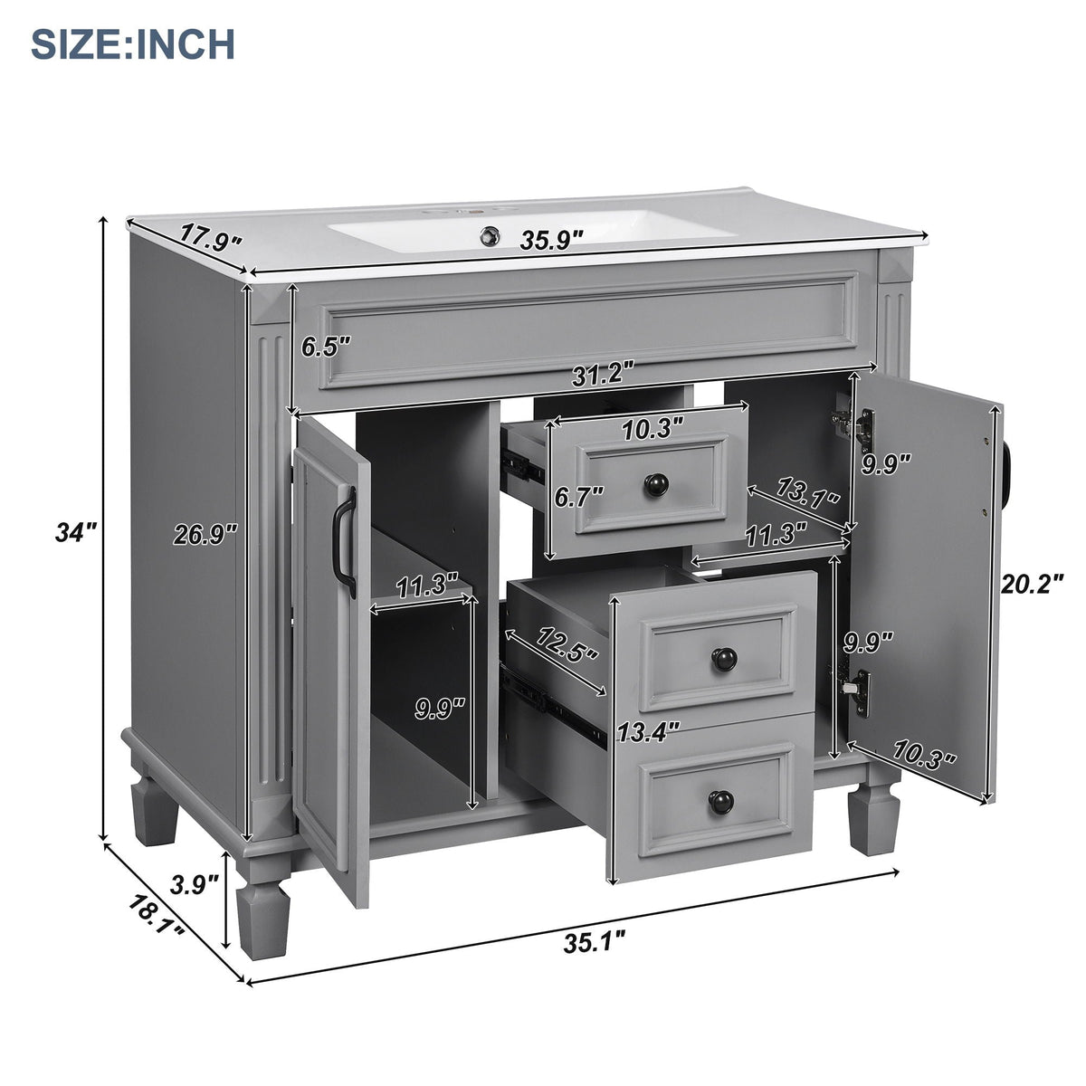 Bathroom Vanity With Top Sink and Soft-Closing Storage