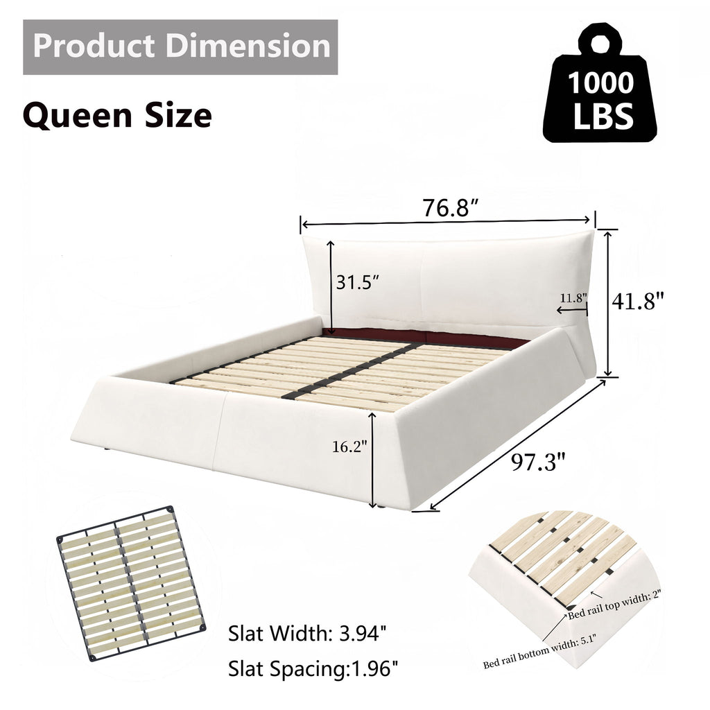 Upholstered Platform Bed With Special Shaped Headboard