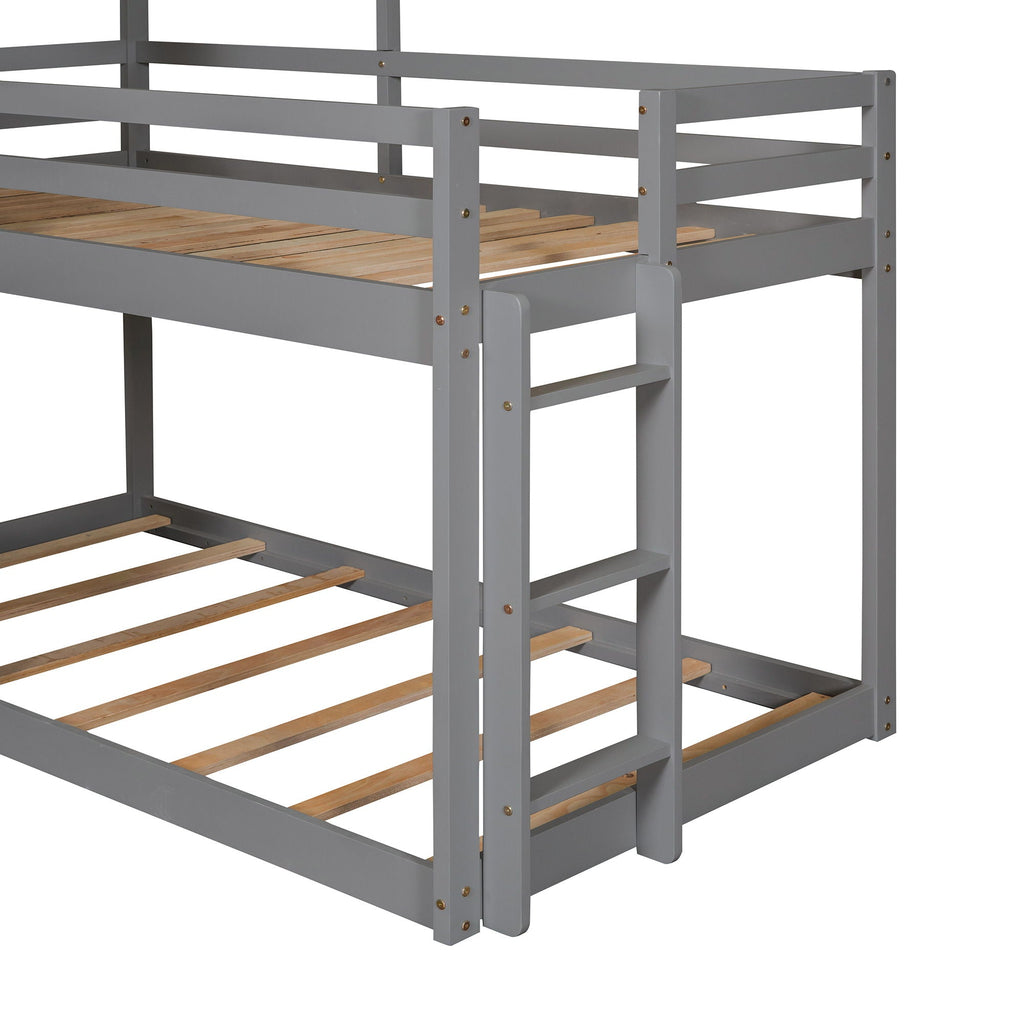 Bunk Bed Wood Bed & Roof, Window, Guardrail, Ladder