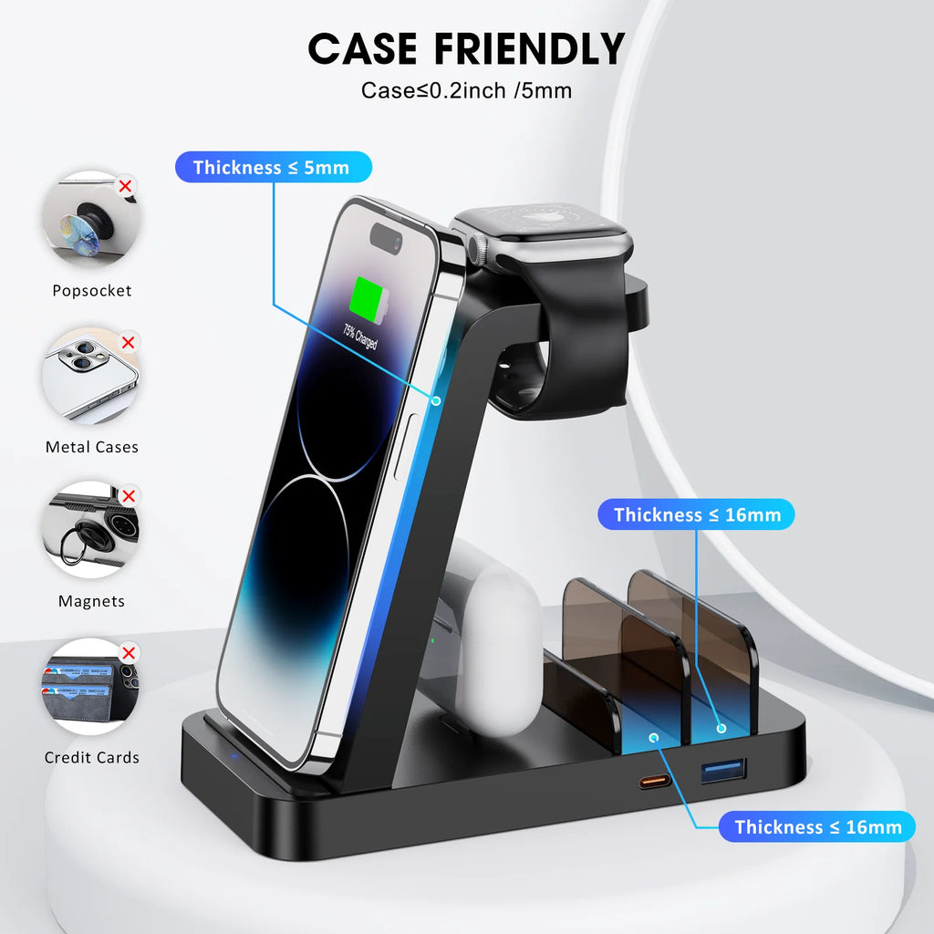 36W Wireless Charger:  5 in 1 Fast Charging Station Compatible for Iphone 17 16E 16 15 14 13 12 Pro Max Iwatch Samsung Tablets Ipad