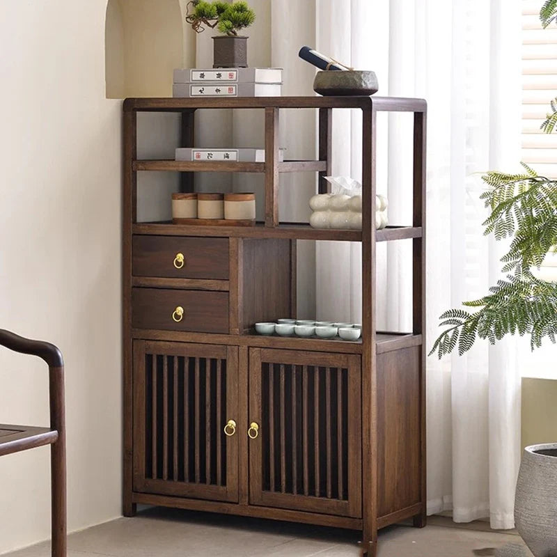 Luxury Chinese Solid Wood Curio Cabinet – Oriental Living Room Display Credenza
