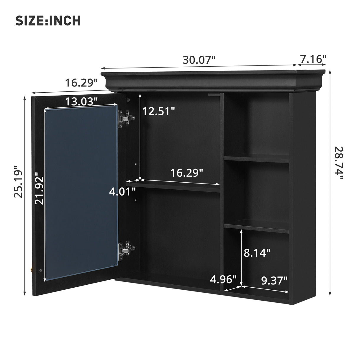 Wall Mounted Bathroom Medicine Cabinet with Mirror and Adjustable Storage