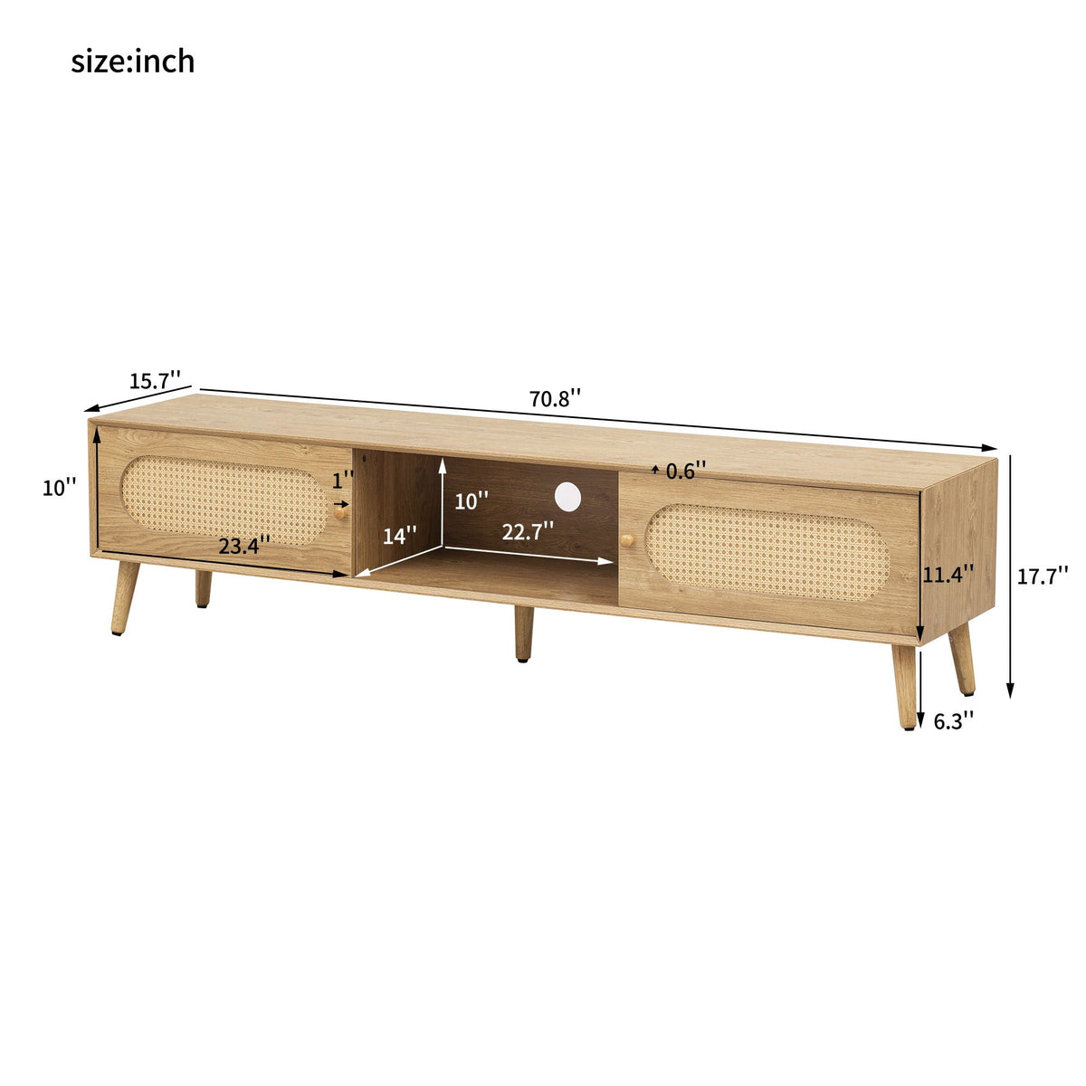 TV Stand For TVs Up To 80" - Natural Wood Media Console Cabinet