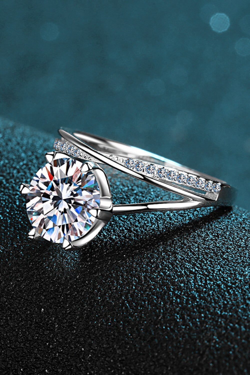 3 Carat Brilliant Round Cut Sparkala™ 6-Prong Offset Ring (Platinum Over Pure Sterling Silver)