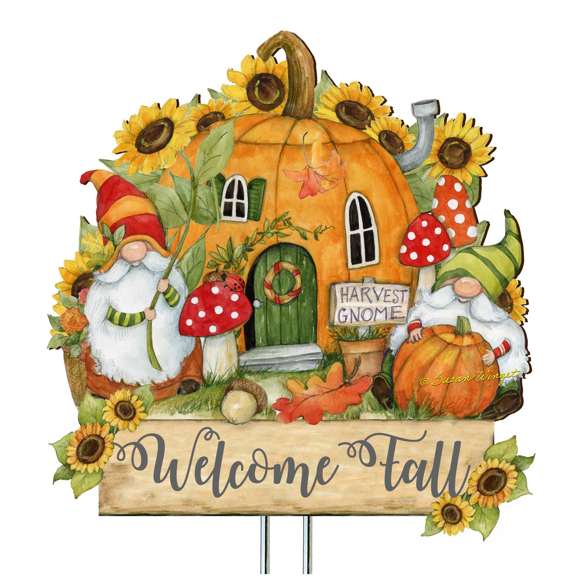 Outdoor Garden Stake Fall Decoration - Front Yard Gnome Welcome Sign - Backyard Decor - Cornucopia Garden Decor - Harvest Handmade Gift - Autumn Front Yard Decor by Susan Winget - 8471209M-SW