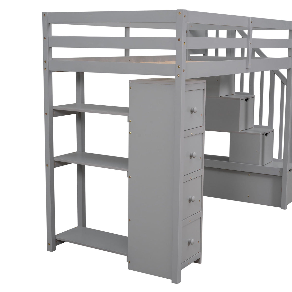 Loft Bed With Storage Drawers And Stairs With Shelves