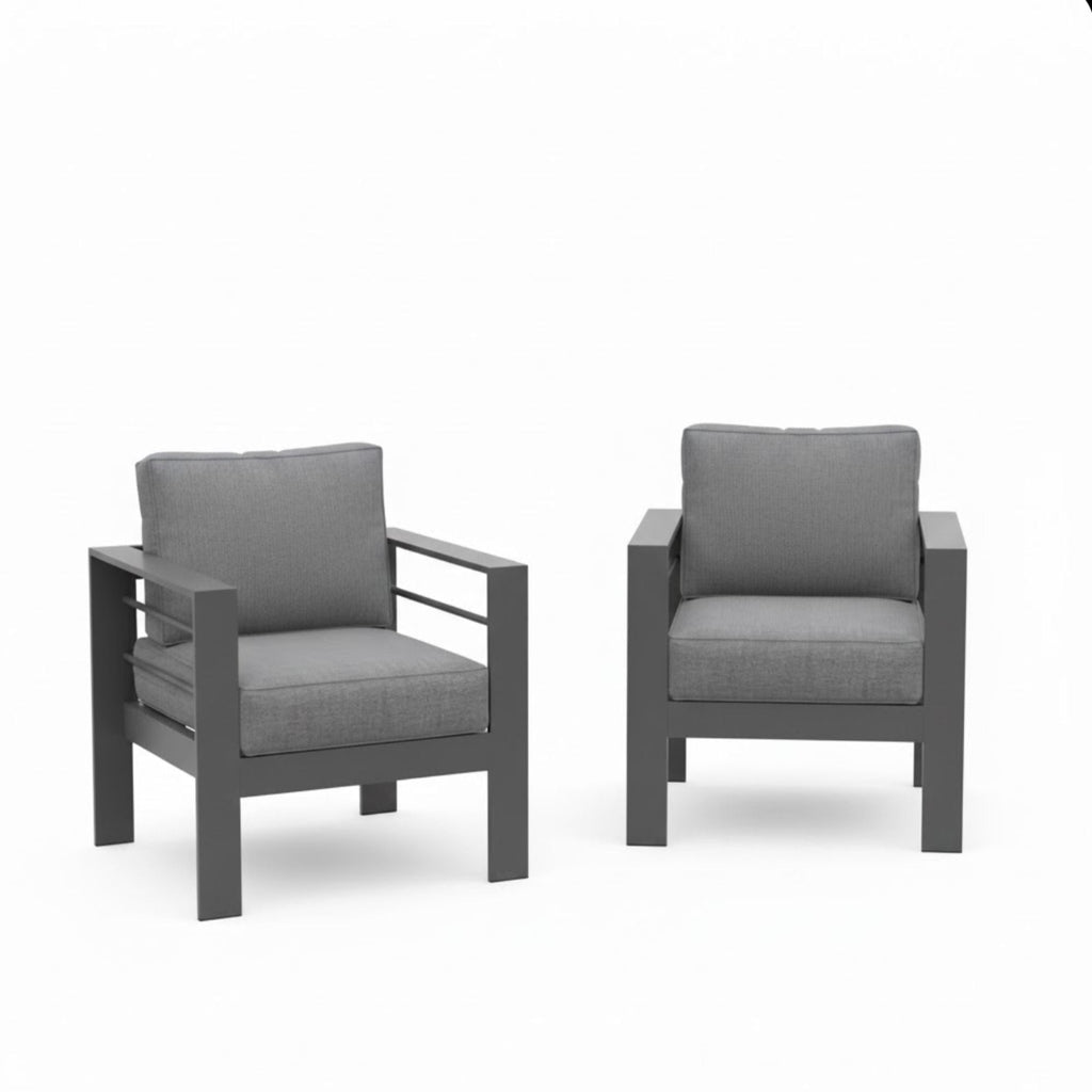 Patio Armchairs With Thick Cushions, All Weather (Set of 2) - Gray / Gray
