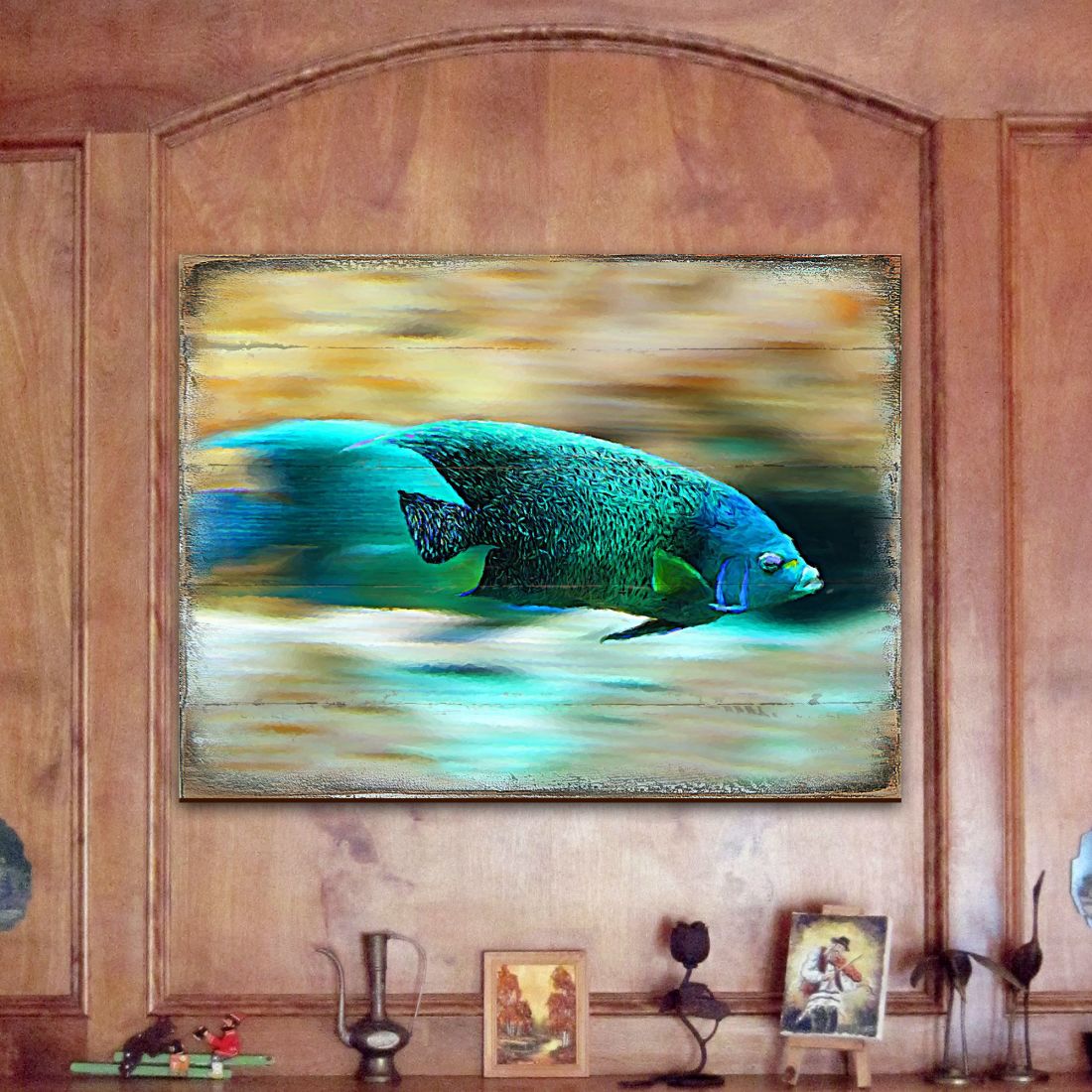 Tropical Fish Wood Wooden Coastal Wall Art by Nature Wonders - Coastal Sea-Life Decor - 95264B