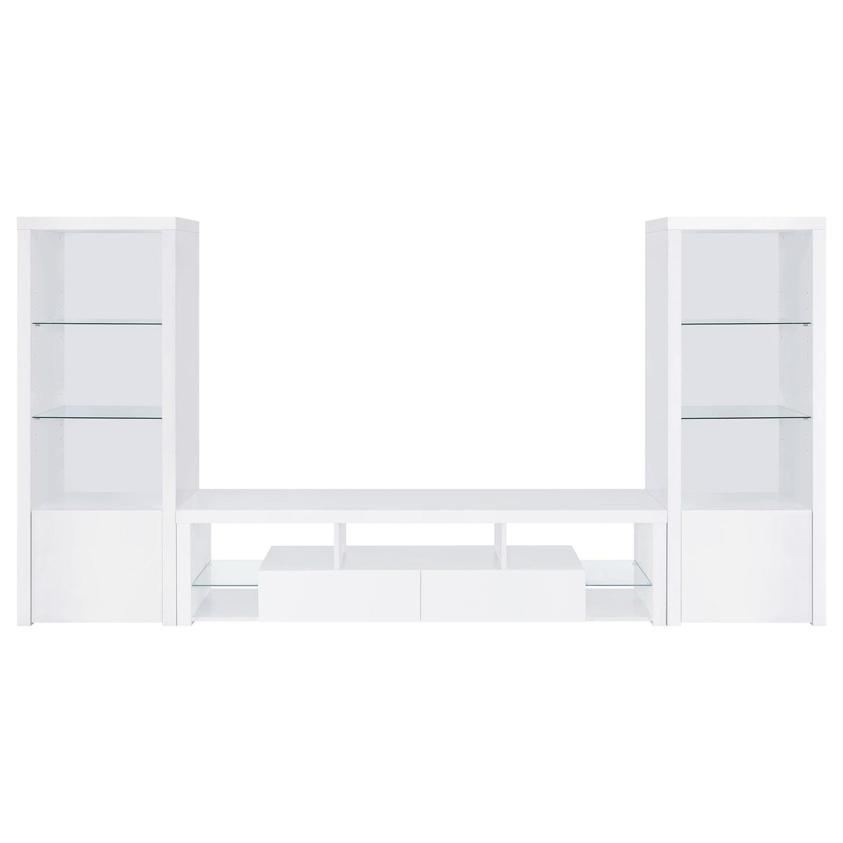 Lance - 3 Piece TV Entertainment Center With Shelves - Gloss White