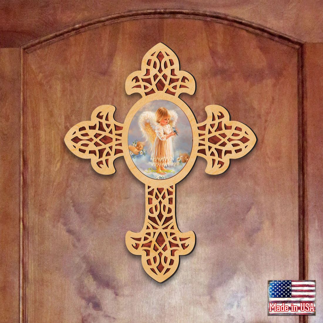 Girly Angel Pointy Wooden Cross by D. Gelsinger - Inspirational Icon Decor - 88388-DG