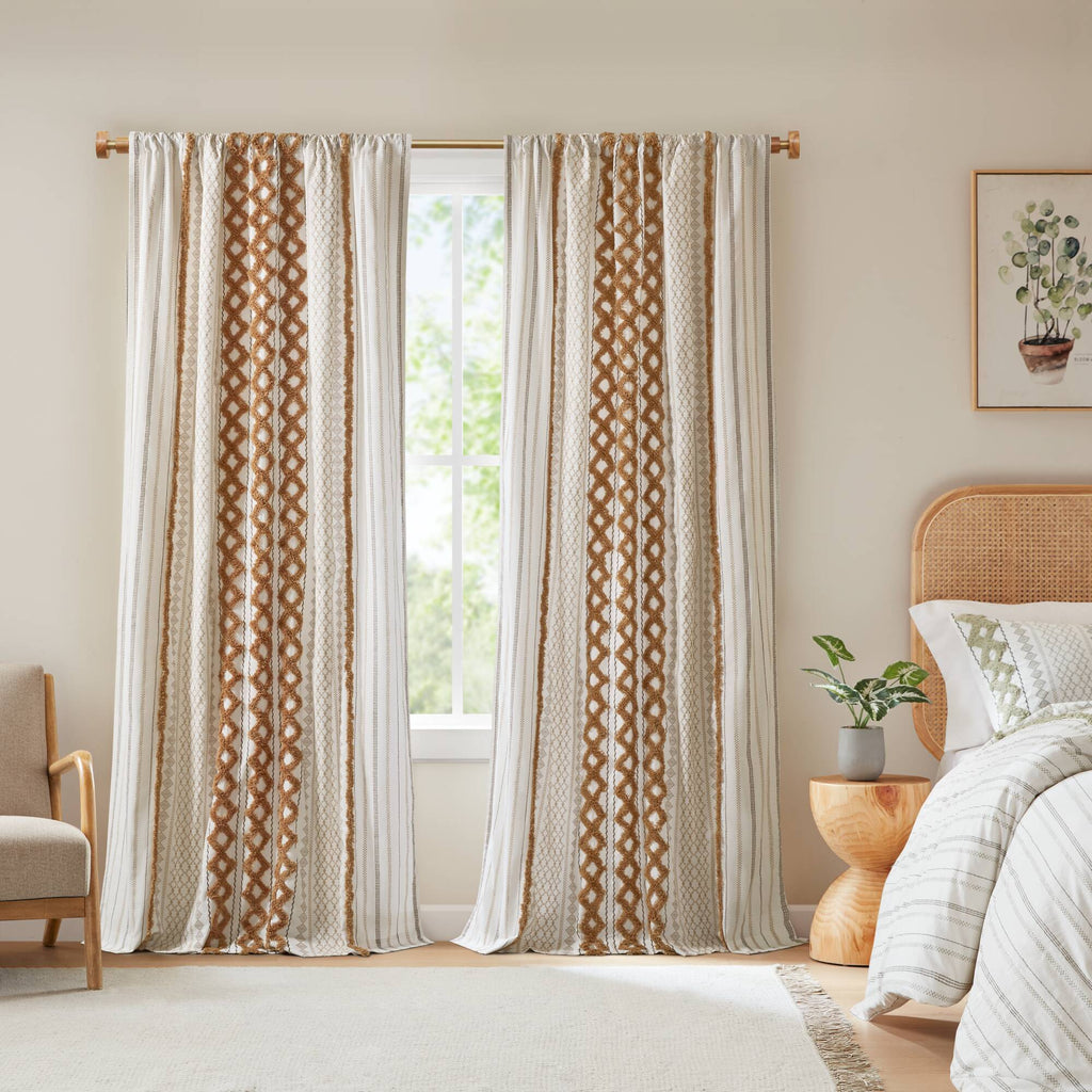 1 PC 50x84' Cotton Printed Window Panel with Chenille Stripe and Lining