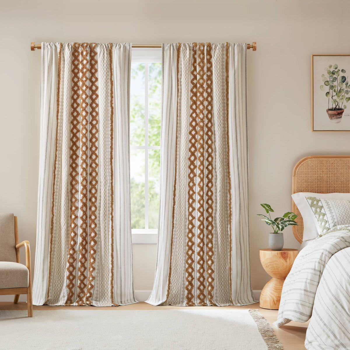 1 PC 50x84' Cotton Printed Window Panel with Chenille Stripe and Lining