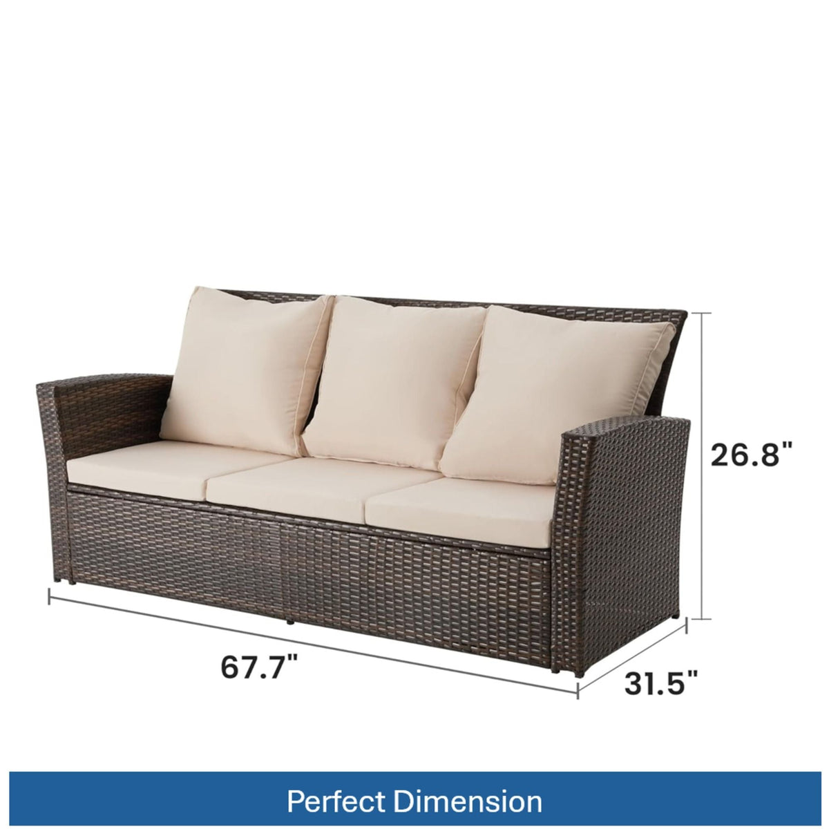All-Weather Wicker 3 Seat Patio Sofa With Thick Cushions