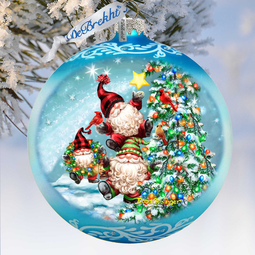 Reaching High Dwarfs Lg Glass Ornament in Blue by Gelsinger - Christmas Decor - 73927B-DG