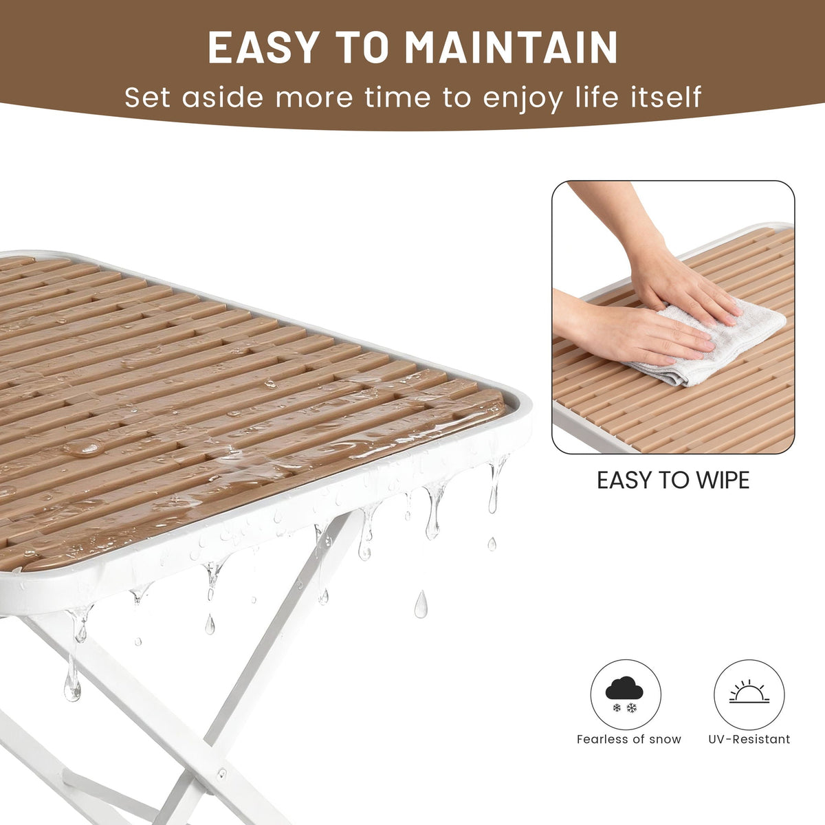 Modern Folding Square Table, Water Proof And Wear Resistant - Apricot / White