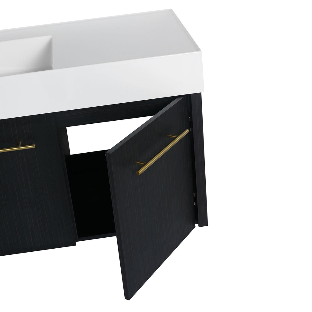 Contemporary 48" Wall Mounted Bathroom Vanity With Resin Sink And Soft Closing Doors And Line - Black Chestnut